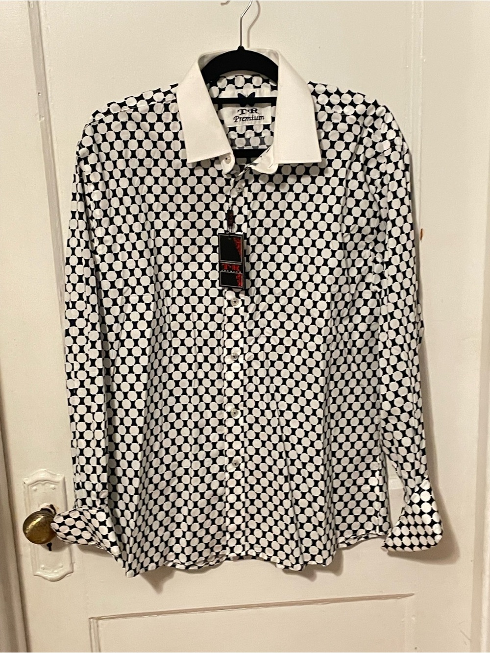 Black & White Geometric Button-Down Shirt - Contrast Collar